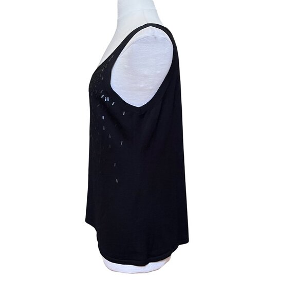 Eileen Fisher Black Sequin Knit Sleeveless Tank Merino Wool Top Capsule L - READ - Picture 6 of 8